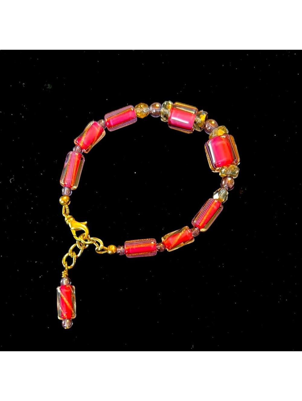 Pink and Gold Beaded Bracelet
